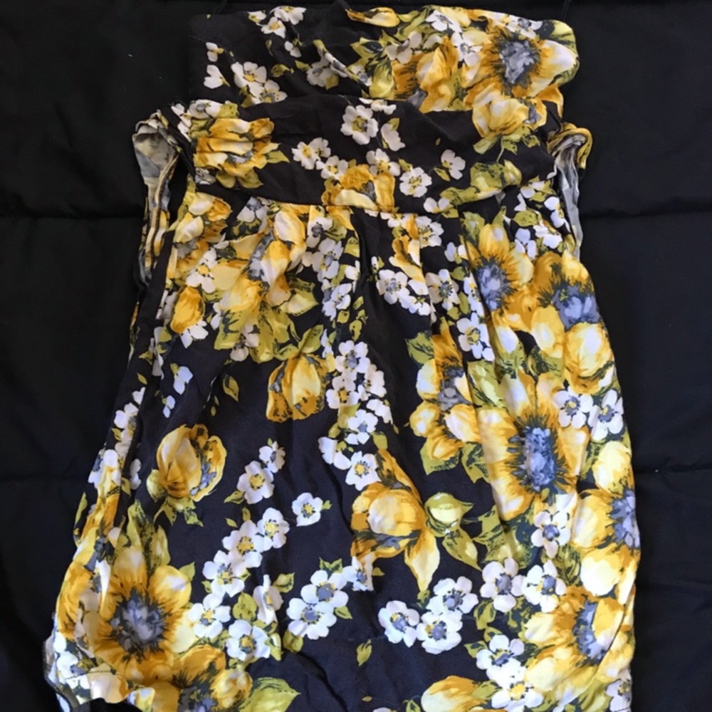 Yellow and black floral shirt mini dress